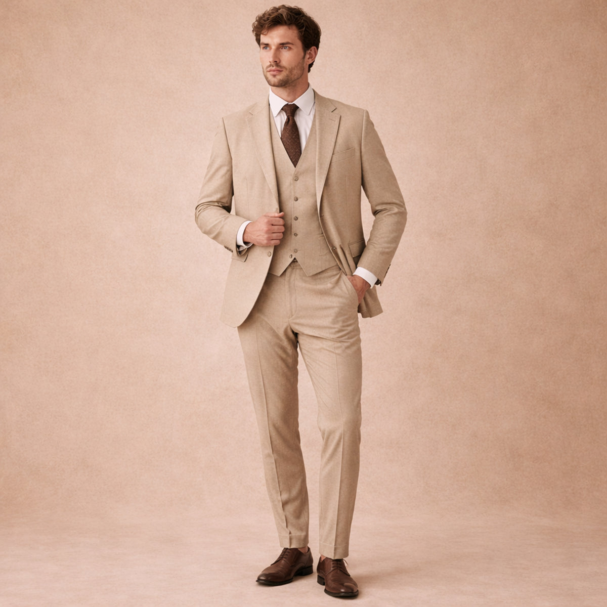 The Como Men’s Smart 3 Piece Tweed Suit – Herringbone Blazer, Waistcoat & Trousers