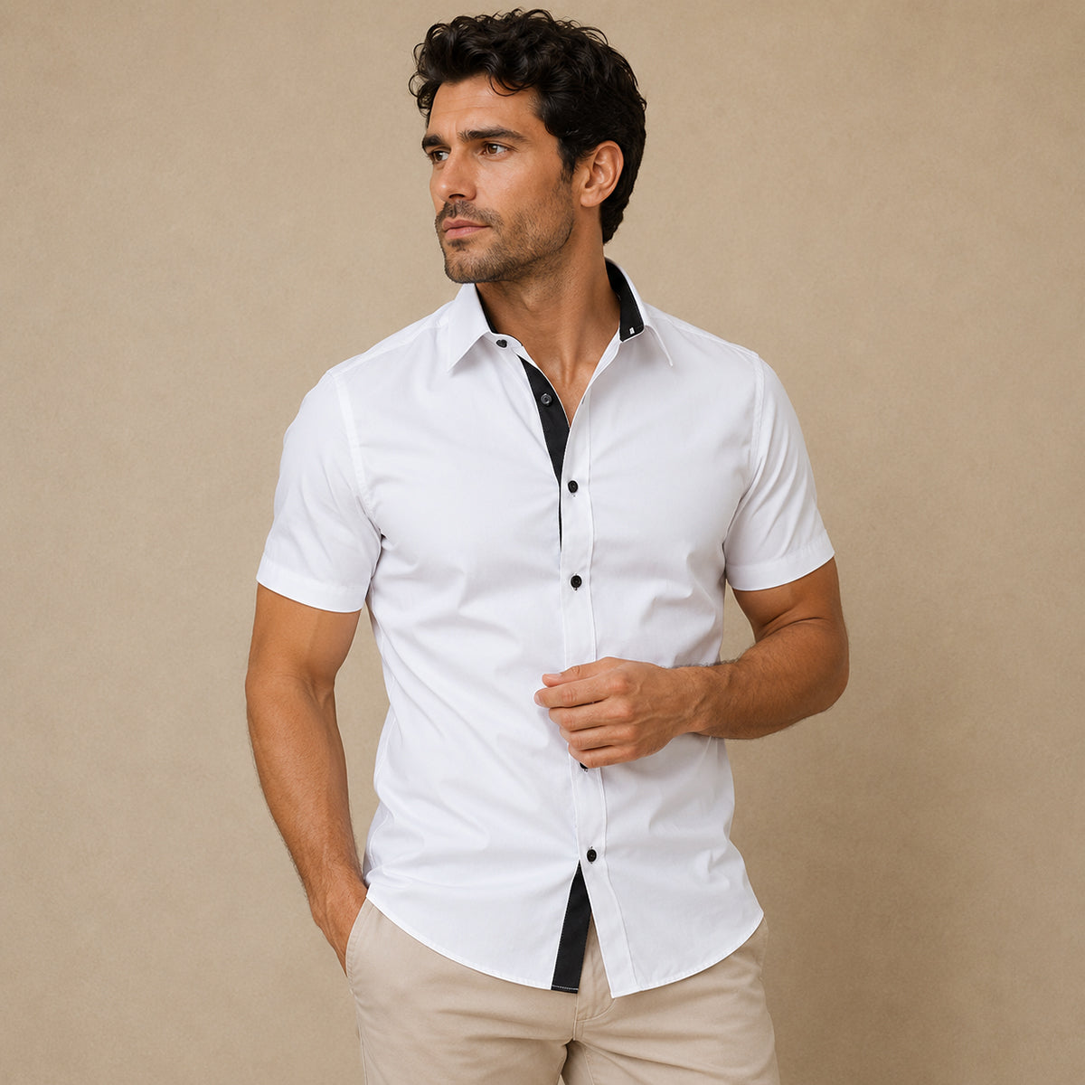 The Treviso Men’s Trendy Business Solid Button-Up Shirt