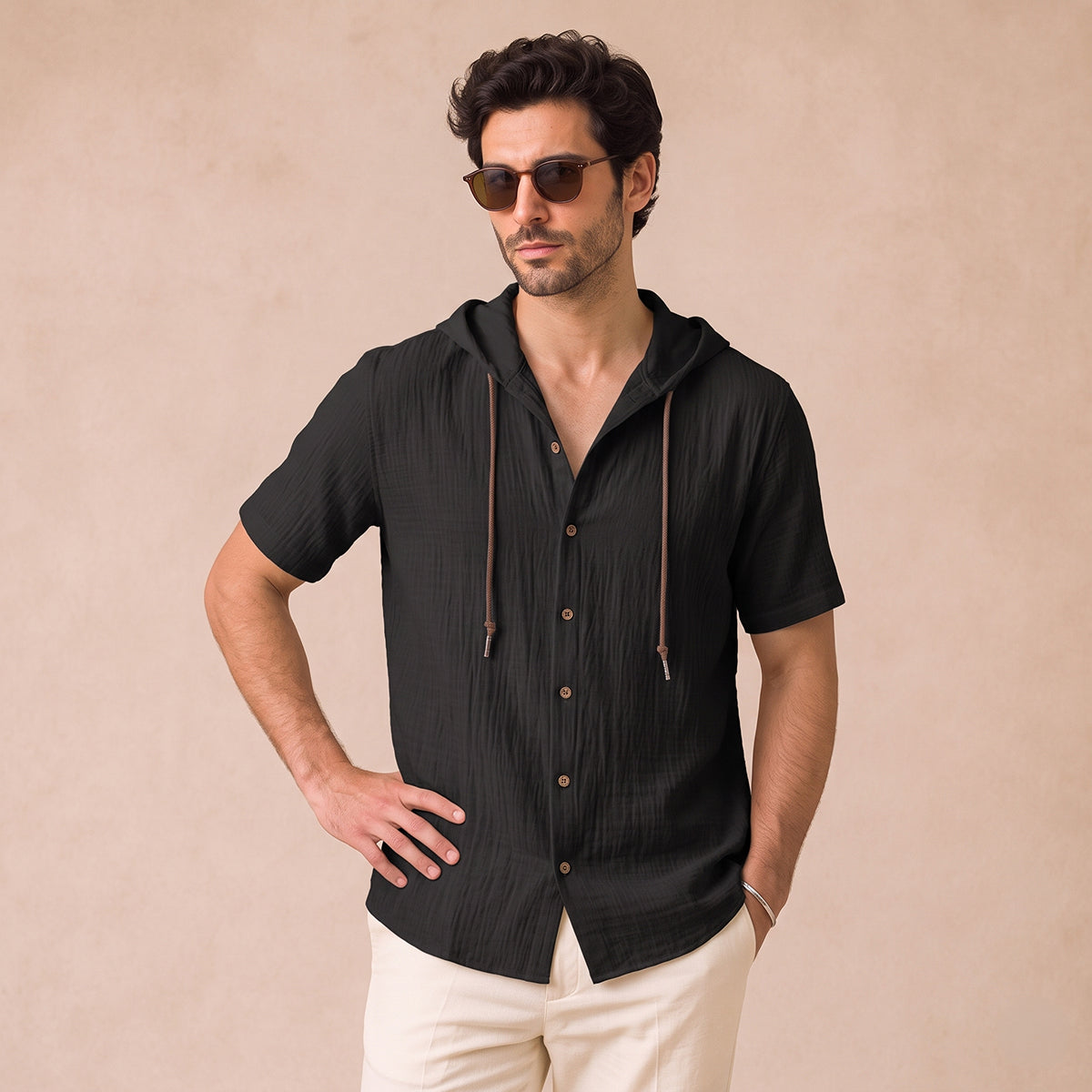 The Glenrock Men’s Cotton Linen Hooded Drawstring Casual Top