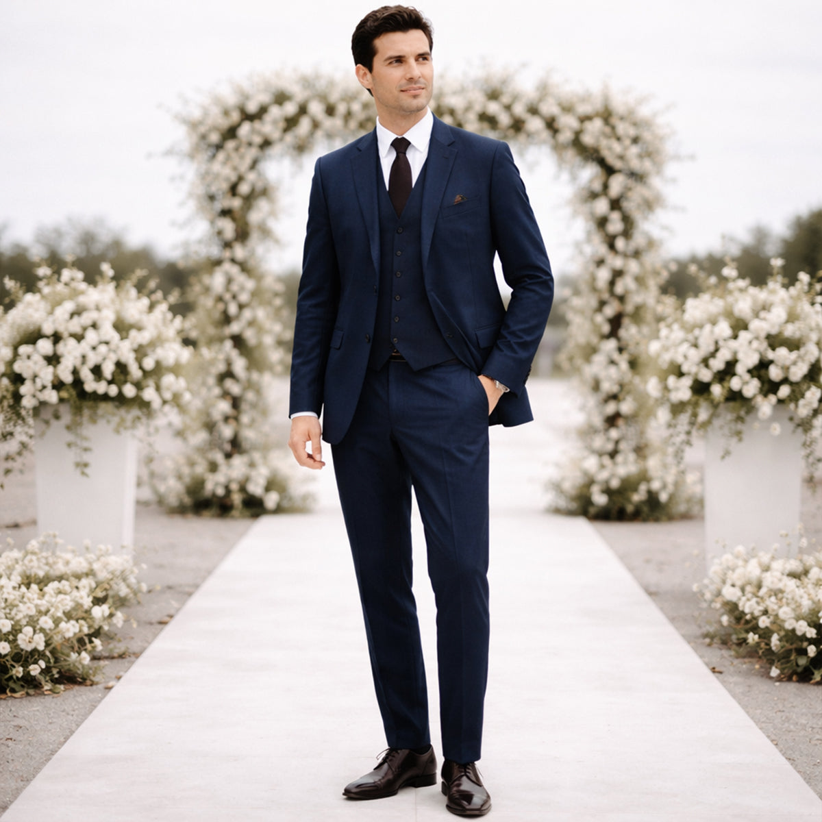 The Portofino Men’s Elegant 3 Piece Tweed Suit – Herringbone Blazer, Waistcoat & Trousers