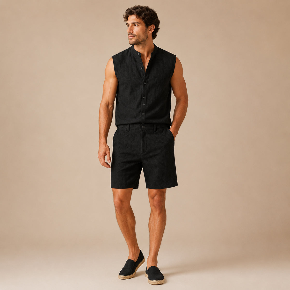 The Ironbridge Men’s Summer Sleeveless Button Up Shirt & Shorts Set