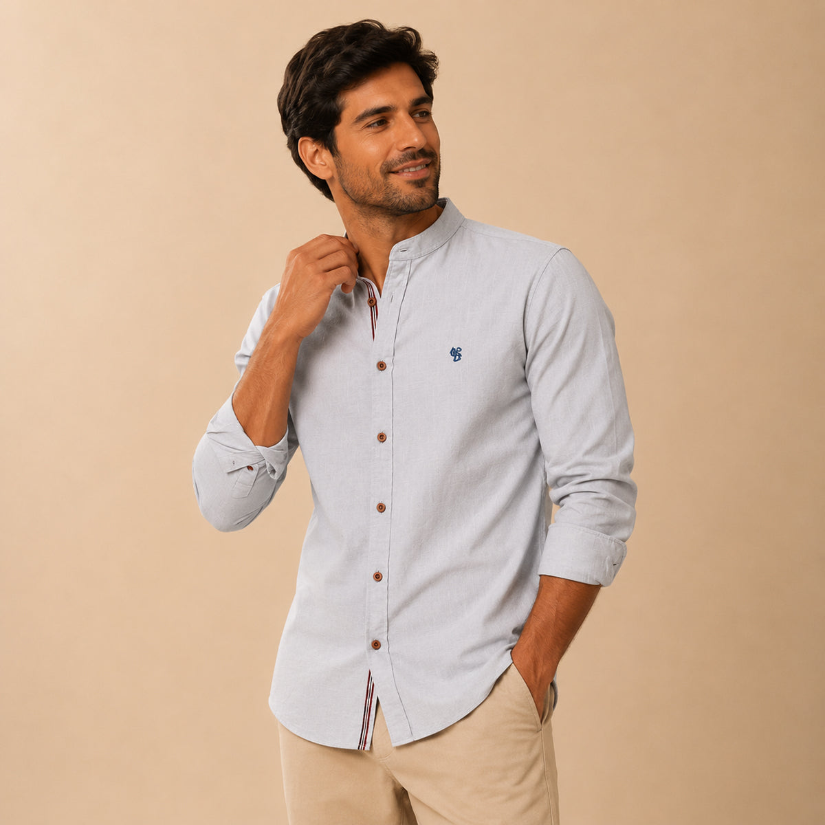 The Biella Men’s Mandarin Collar Smart Casual Button Shirt