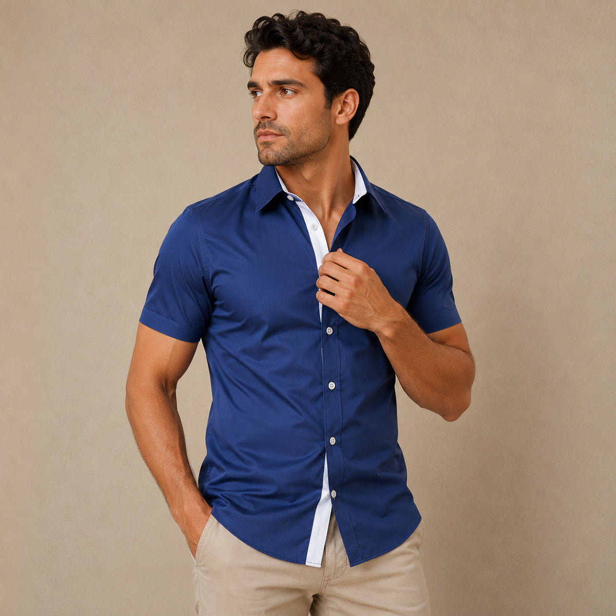 The Treviso Men’s Trendy Business Solid Button-Up Shirt