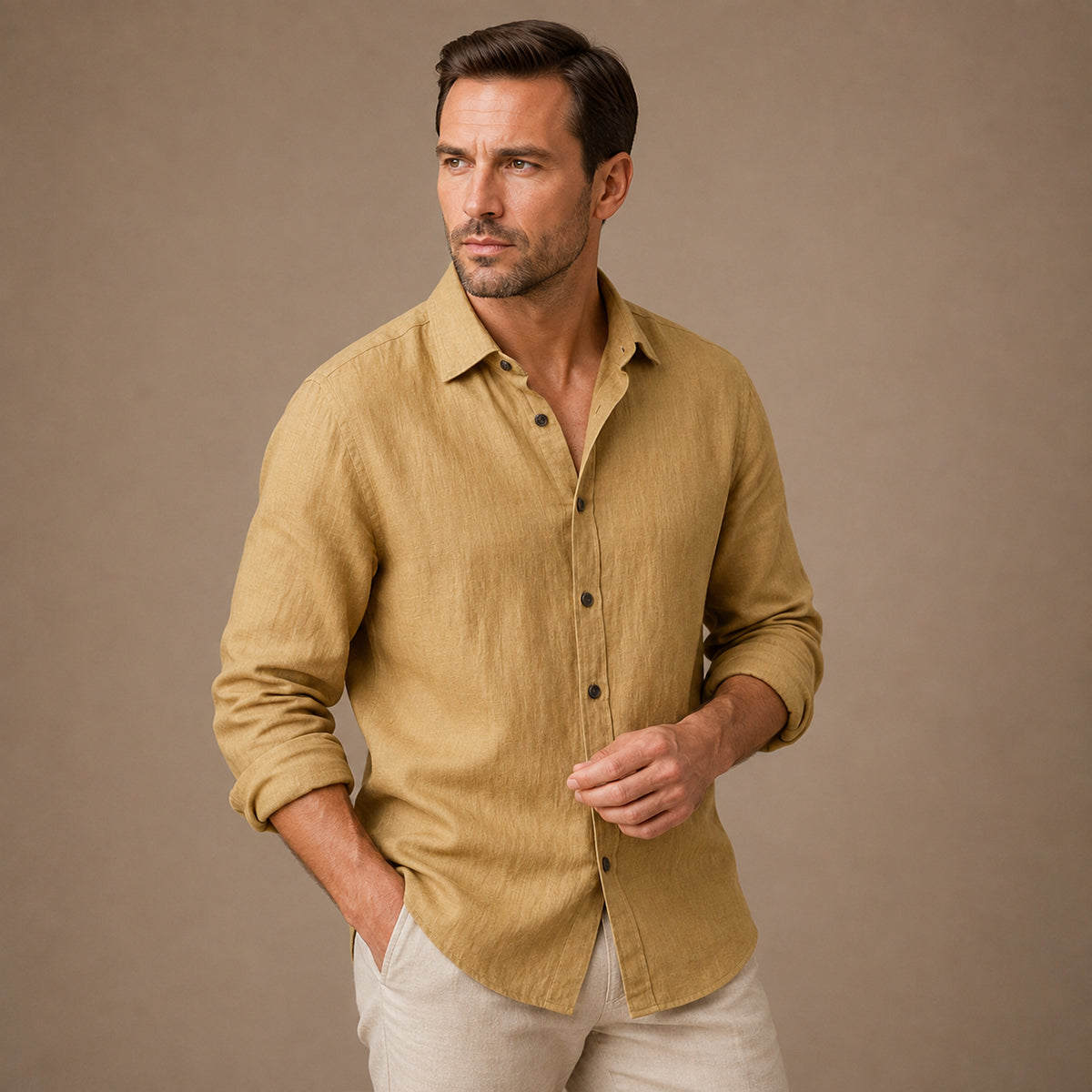 The Zurich Vintage Long Sleeve Linen Shirt for Men