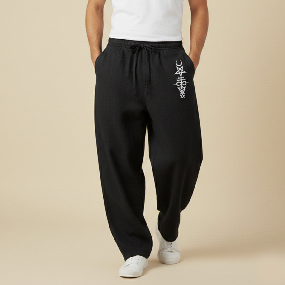The Maplehill Men’s Casual Relaxed Fit Linen Wide Leg Drawstring Pants