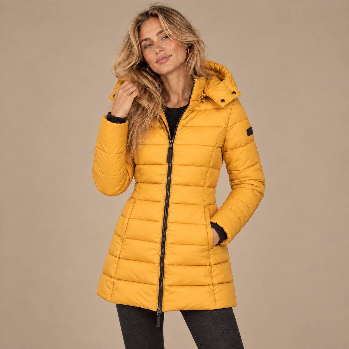 Women's Hooded Down Jacket for Autumn/Winter with Zipper