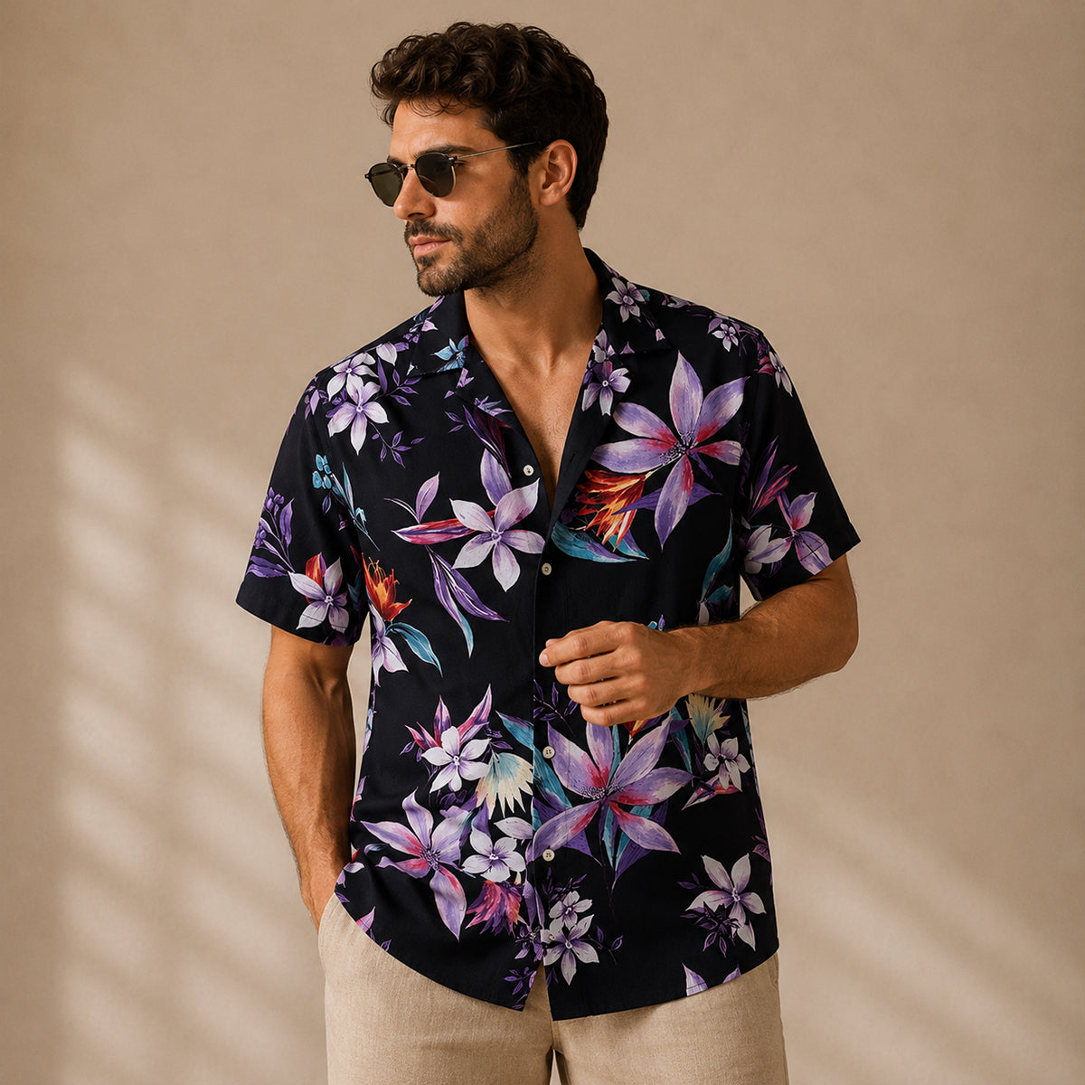 The Silverfield Men’s Lightweight Tropical Coconut Print Hawaiian Beach Shirt