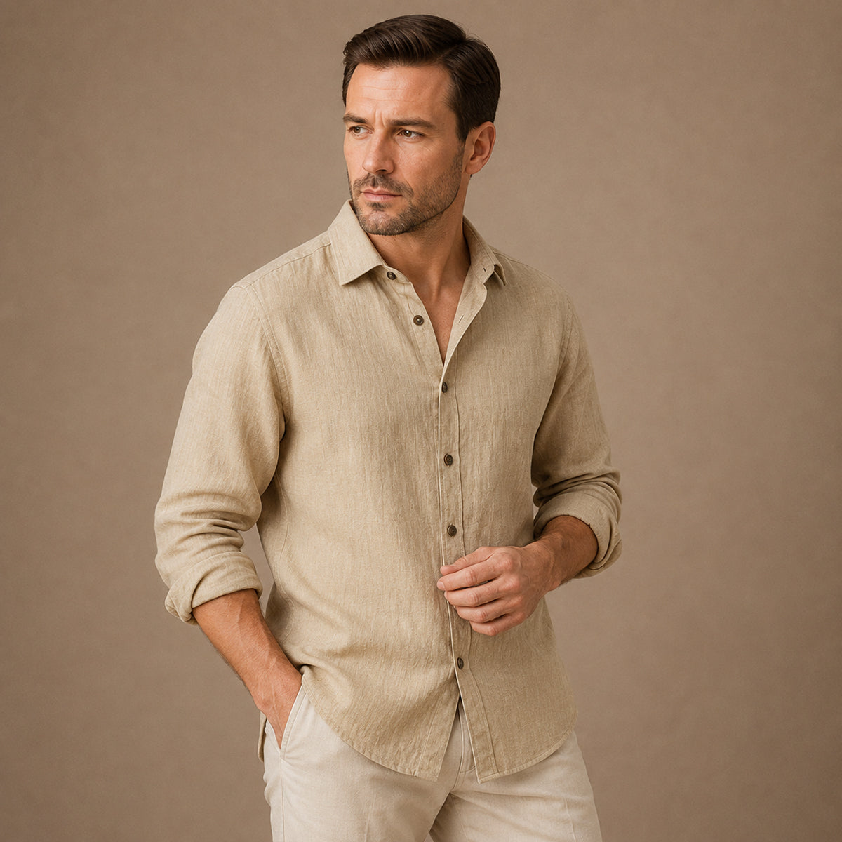 The Zurich Vintage Long Sleeve Linen Shirt for Men