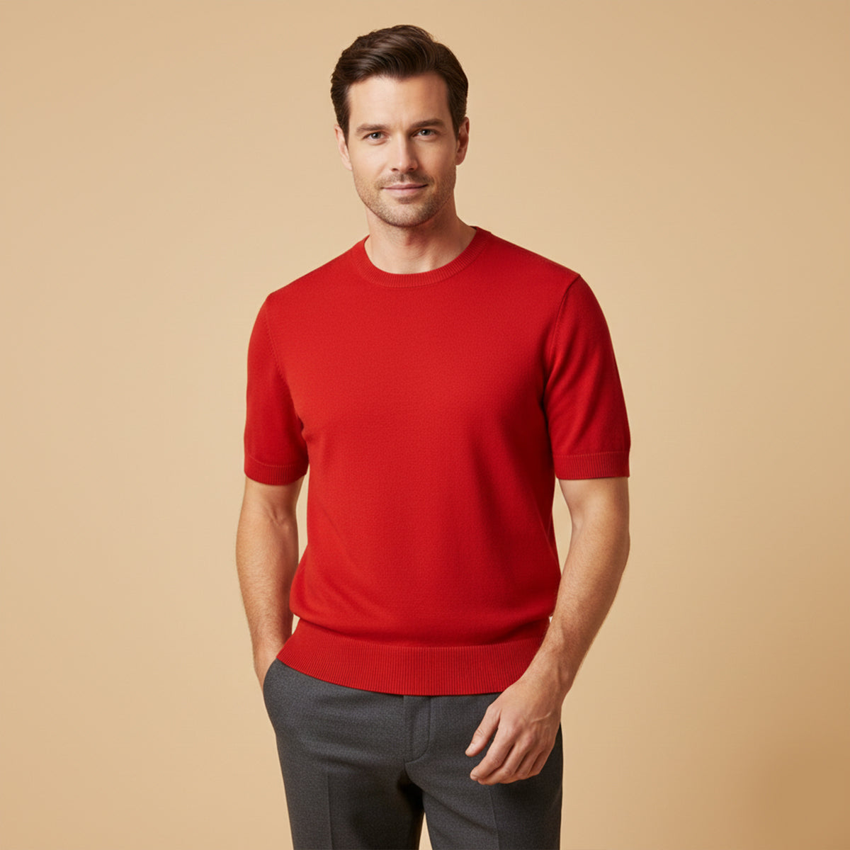 The Evoque Men’s Slim Fit Wool Shirt – Lightweight Short Sleeve Knit