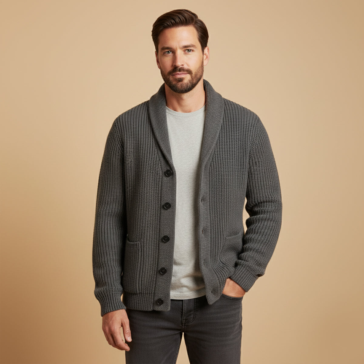 The Venezia Men’s Shawl Collar Chunky Knit Cotton Blend Cardigan