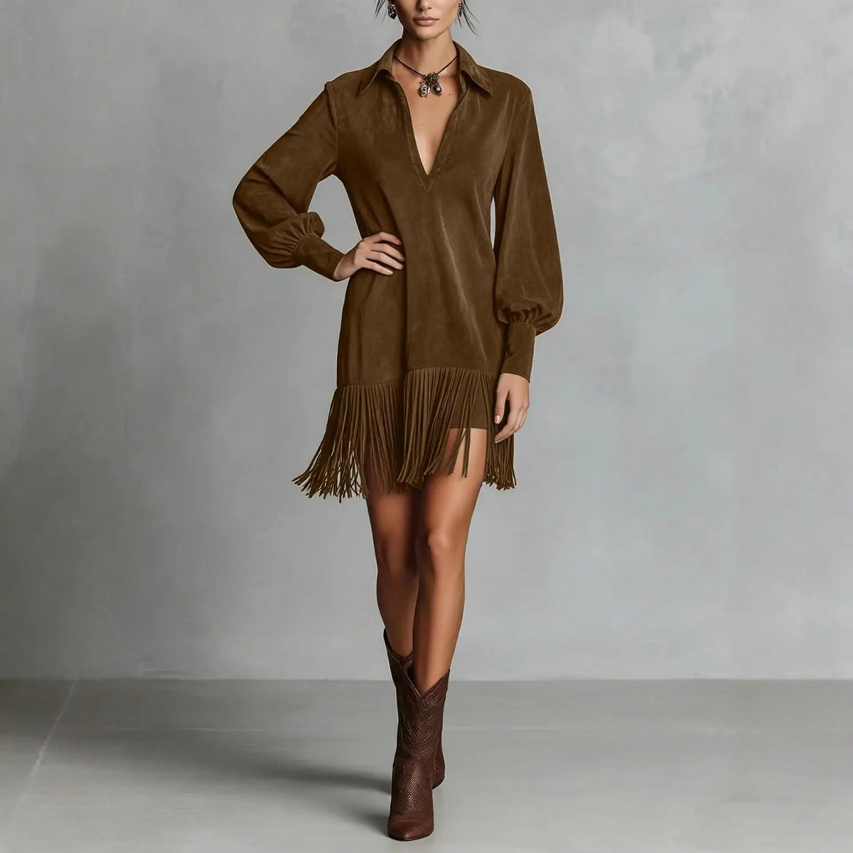 Women’s Faux Suede Fringe Mini Dress